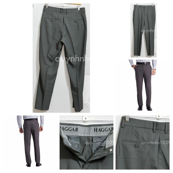 Haggar Men's Comfort Performance Stretch Straight Fit Dress Pants in dark gray